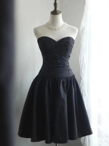 Black Vintage Cute Elegant Exquisite Sweetheart Neckline Pleated Short Princess Taffeta Homecoming Dress Prom Dress Evening Dress Party Dress gh4167
