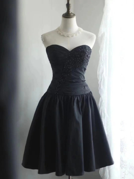 Black Vintage Cute Elegant Exquisite Sweetheart Neckline Pleated Short Princess Taffeta Homecoming Dress Prom Dress Evening Dress Party Dress gh4167