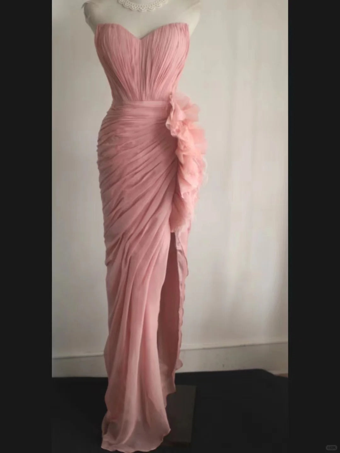 Pink elegant unique long tulle bias cut irregular pleated fishtail ball gown dinner party evening dress wedding adult ceremony birthday party gh4079