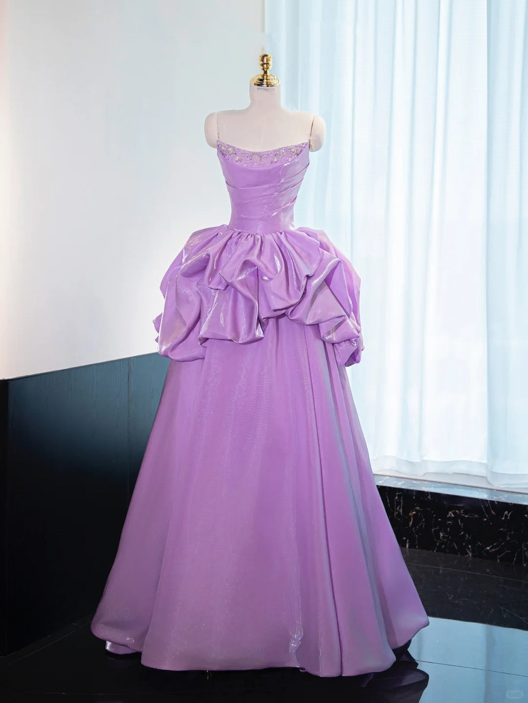 Purple Violet Princess Long Floor Length Satin Ball Gown Evening Dress gh4549