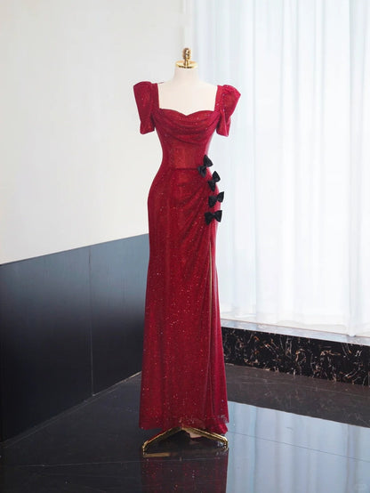 Red gorgeous shiny long floor-length sequined ball gown evening gown graduation gown gh4551