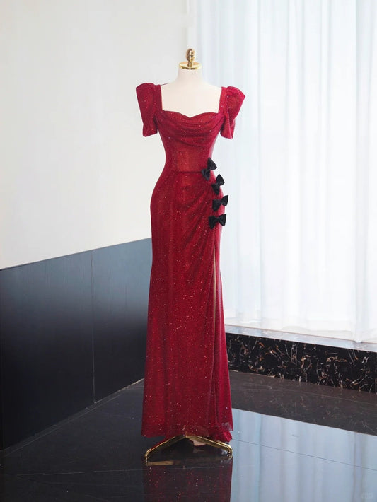 Red gorgeous shiny long floor-length sequined ball gown evening gown graduation gown gh4551