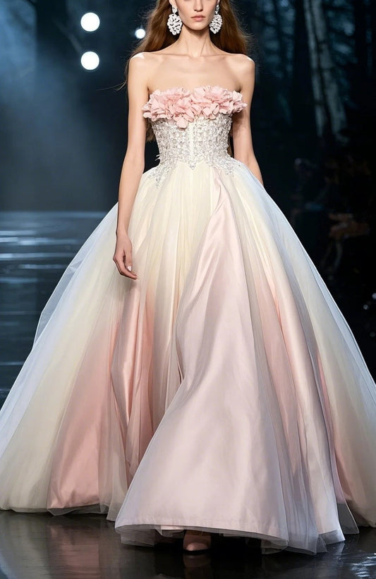 Pink Exquisite Beading Fashion Ombre Long Tulle Ball Gown Evening Dress gh4791