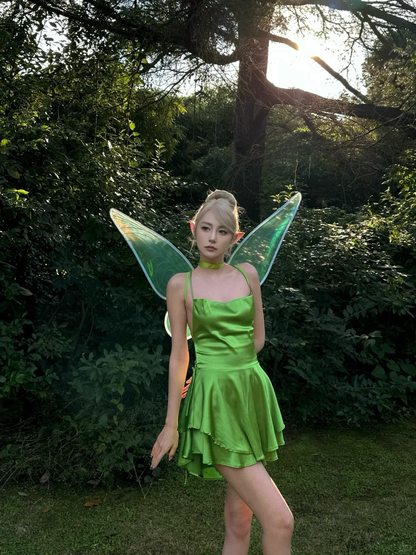 Cute A Line Spaghetti Strap Green Satin Open Back Homecoming Dress Party Dress SH3420
