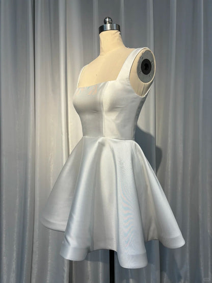 White fashion Classic short satin homecoming dress prom dress back to school outfits gh4970