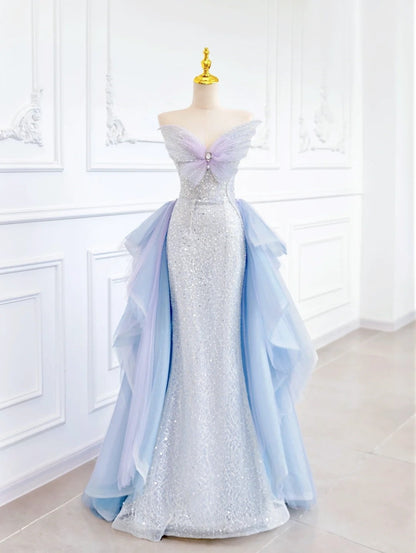 _Blue Butterfly Gorgeous Shiny Elegant Sequined Long Mermaid Tulle Ball Gown Evening Dress gh4272