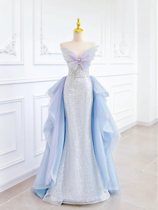 _Blue Butterfly Gorgeous Shiny Elegant Sequined Long Mermaid Tulle Ball Gown Evening Dress gh4272