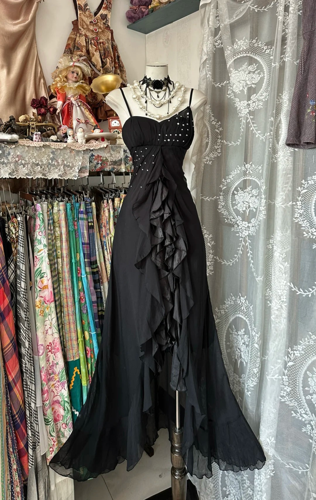 Black evening dress vintage ball gown mermaid long chiffon ball gown evening dress party dress gh4352