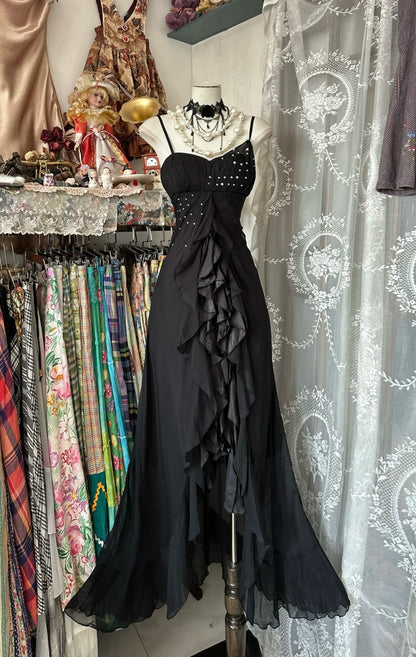 Black evening dress vintage ball gown mermaid long chiffon ball gown evening dress party dress gh4352