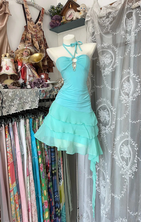 Light blue ruffled vintage elegant short chiffon homecoming dress holiday party dress gh4776