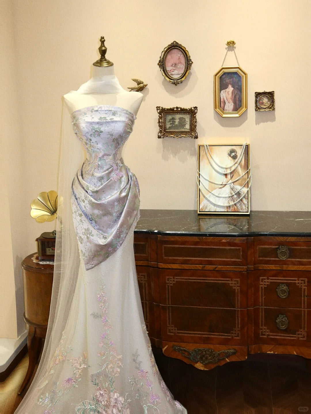 Pink White Elegant Floral Long Floor Length Satin Tulle Ball Gown Evening Dress Party Dress Wedding Dress gh4190