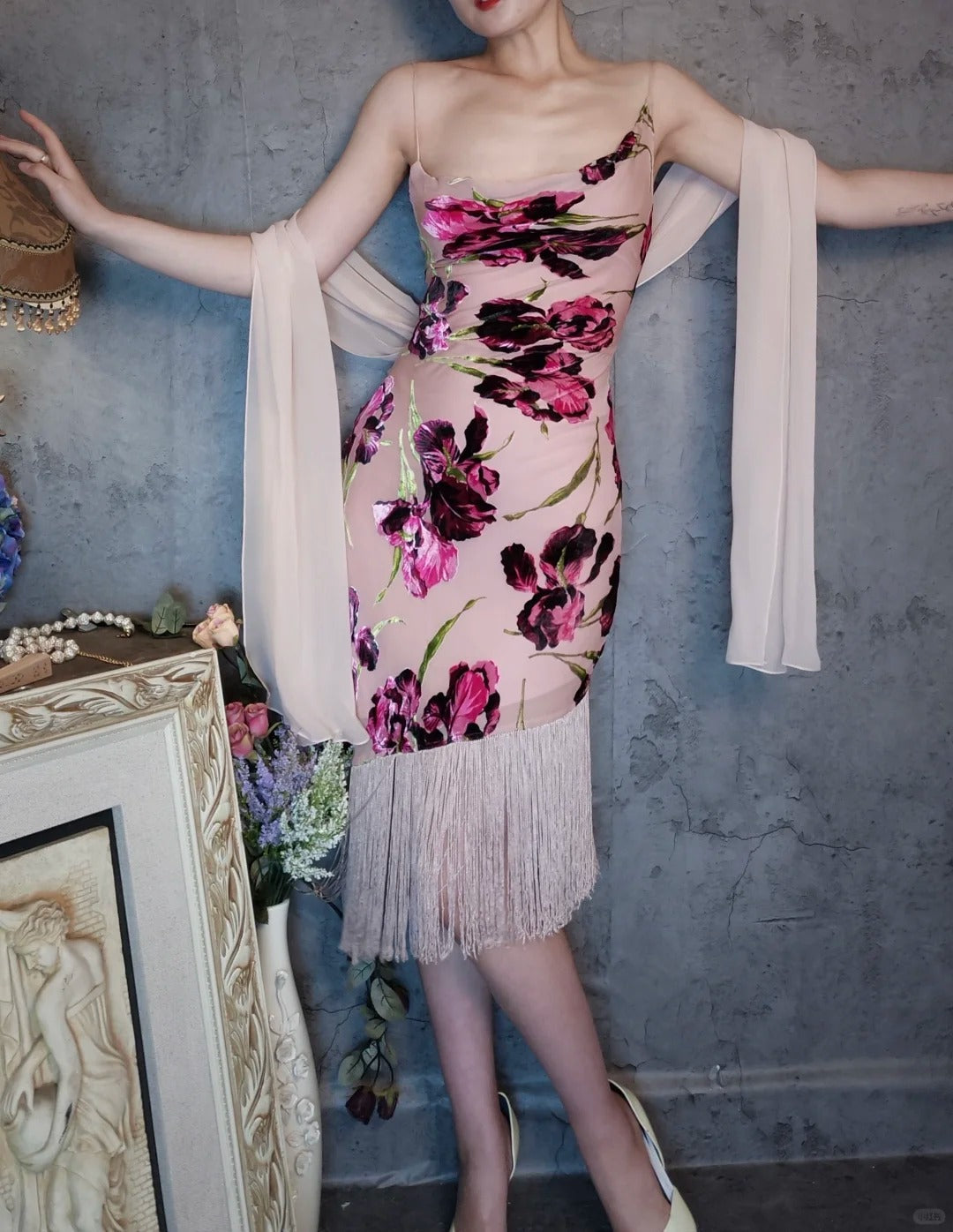 Pink floral vintage tassel elegant romantic popular homecoming dress prom dress evening dress party dress gh4797