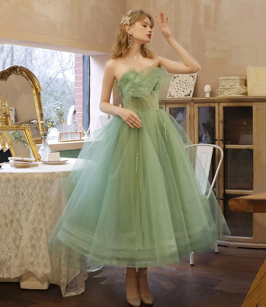 Green tulle short prom dress green evening dress  8633