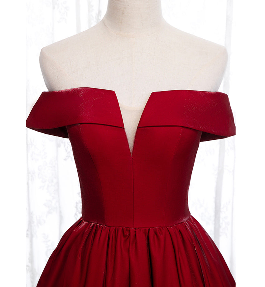 Burgundy satin short prom dress party dress  8395