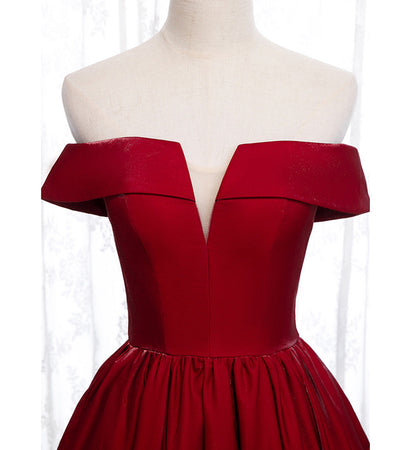 Burgundy satin short prom dress party dress  8395