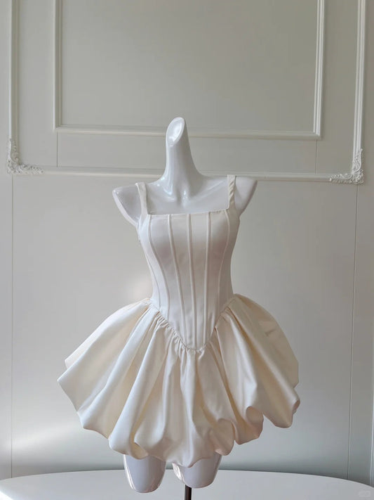 Ivory White Short Simple Fashion Satin Homecoming Dress Birthday Party Dress gh5051