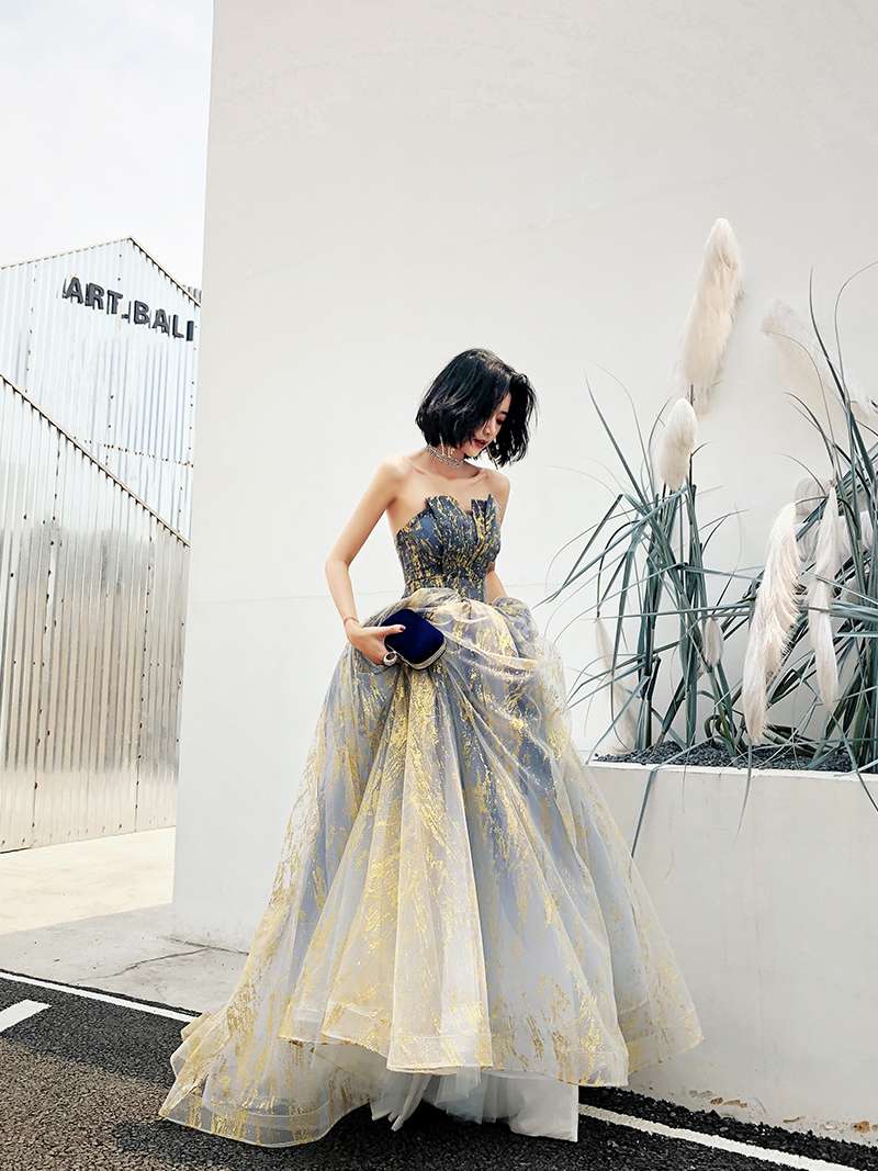 Unique tulle long prom dress, evening dress  8217