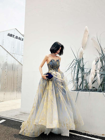 Unique tulle long prom dress, evening dress  8217