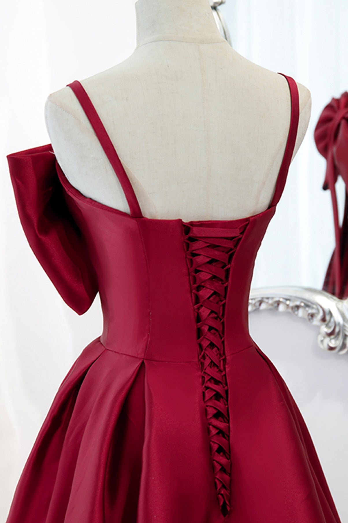 Burgundy satin long A line prom dress evening dress  8825