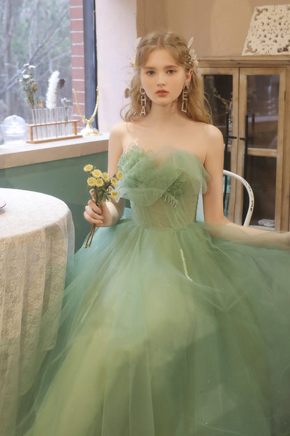 Green tulle short prom dress green evening dress  8633