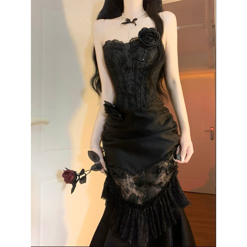 Vintage Mermaid Sweetheart Black Lace Summer 18th Birthday Dress Lolita Dress Birthday Outfits W1131