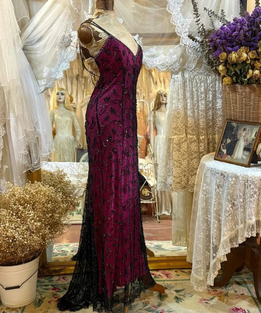 Purple Beaded Vintage Elegant Long Chiffon Prom dress Evening Dress Party Dress gh5045
