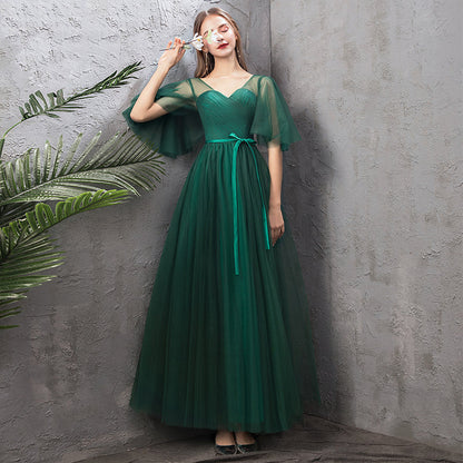 Green tulle long A line prom dress green evening dress  8868