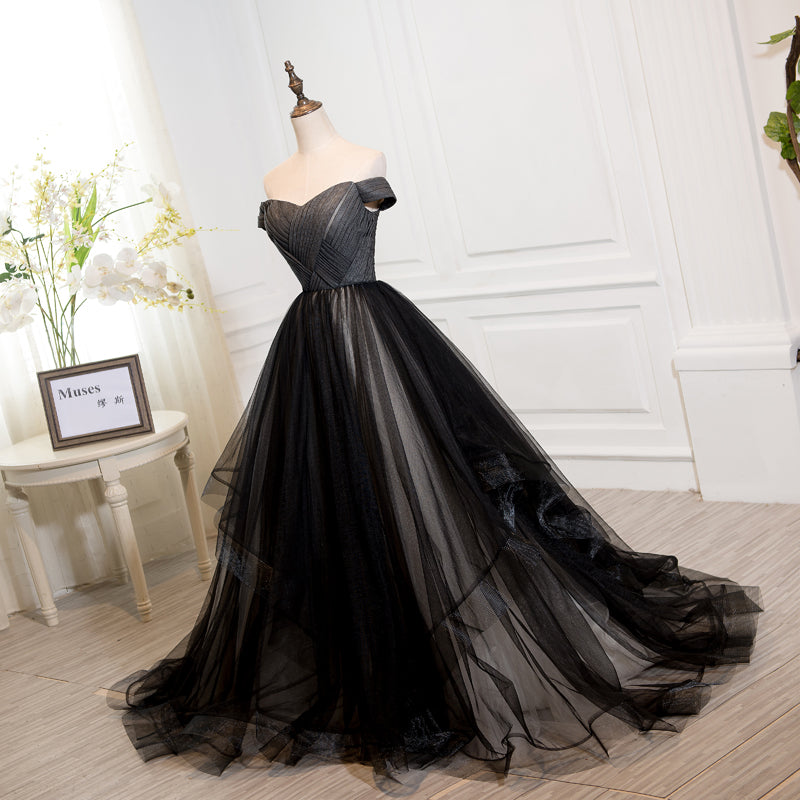 Black tulle long prom dress evening dress  8283