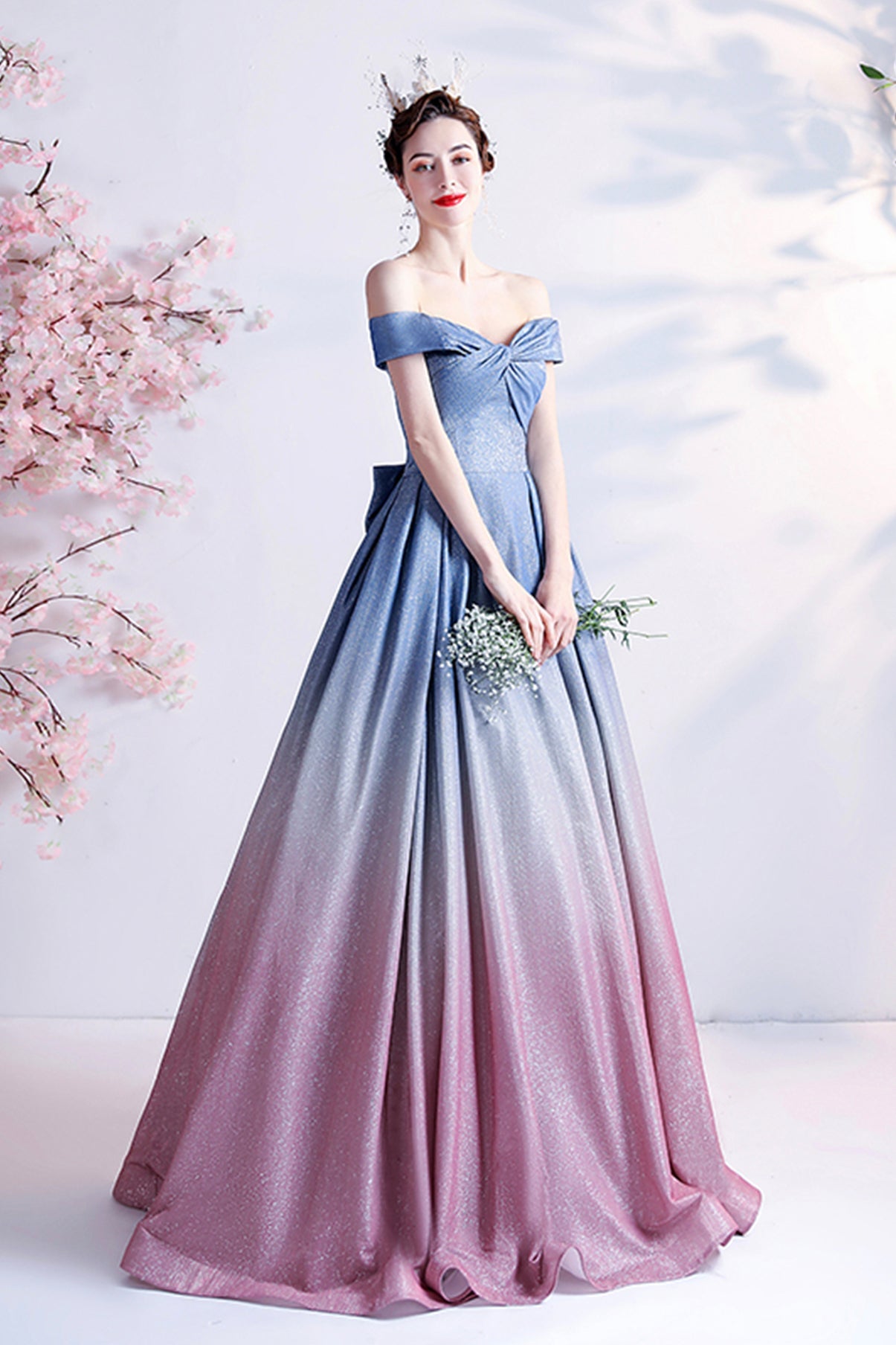 Stylish blue gradient long A line prom dress blue evening dress  8772
