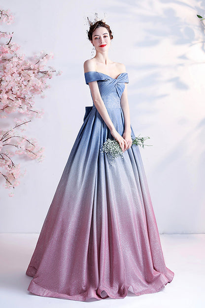Stylish blue gradient long A line prom dress blue evening dress  8772