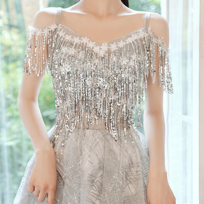 Gray sequins short prom dress evening dress  8326
