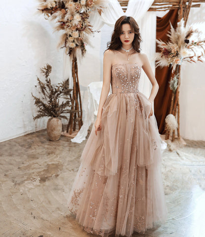 Cute tulle sequins long prom dress A line evening gown  10486