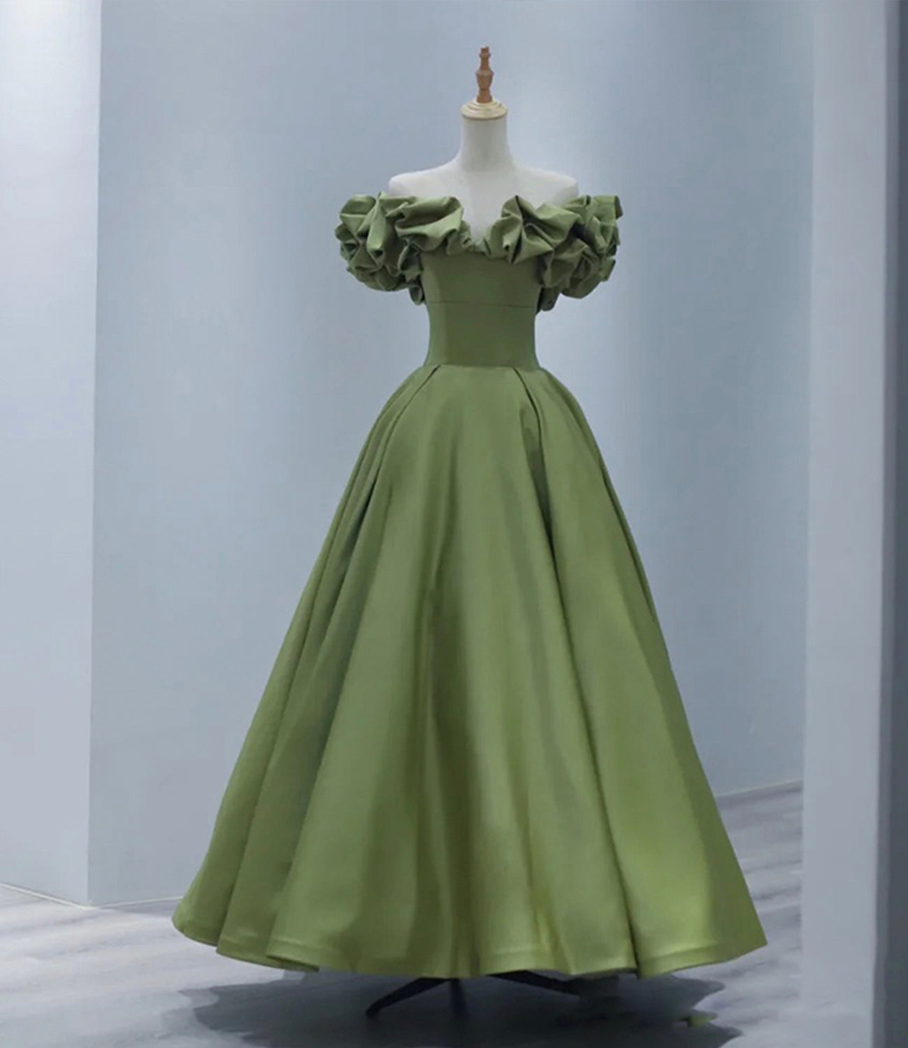Green satin long A line prom dress evening dress  8816
