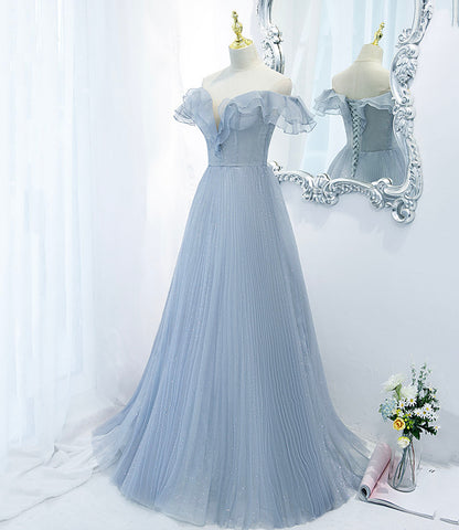 Blue tulle long prom dress blue evening dress  10270