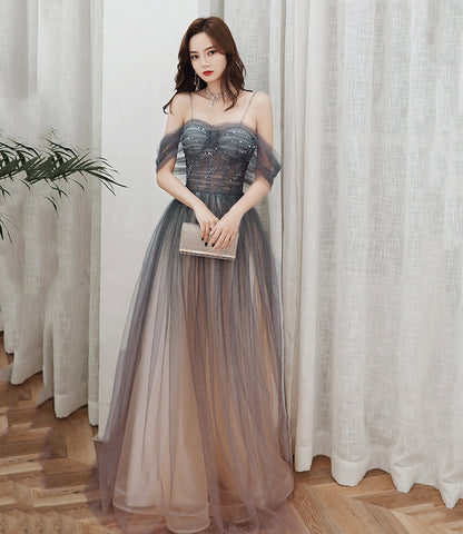 Cute tulle sequins long prom dress evening gown  10055