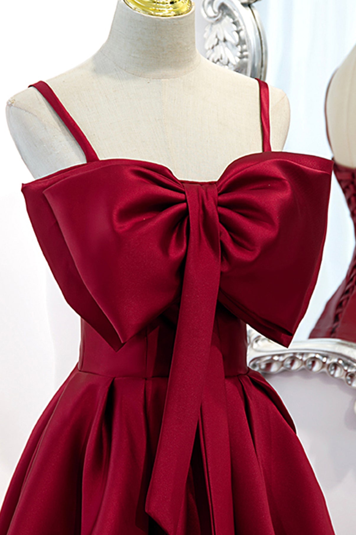 Burgundy satin long A line prom dress evening dress  8825