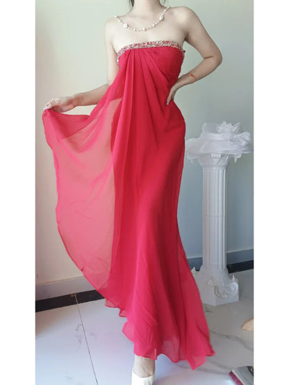 Pink Flowing Beading Elegant Long Chiffon Venus Ball Gown Evening Dress Party Dress gh4709