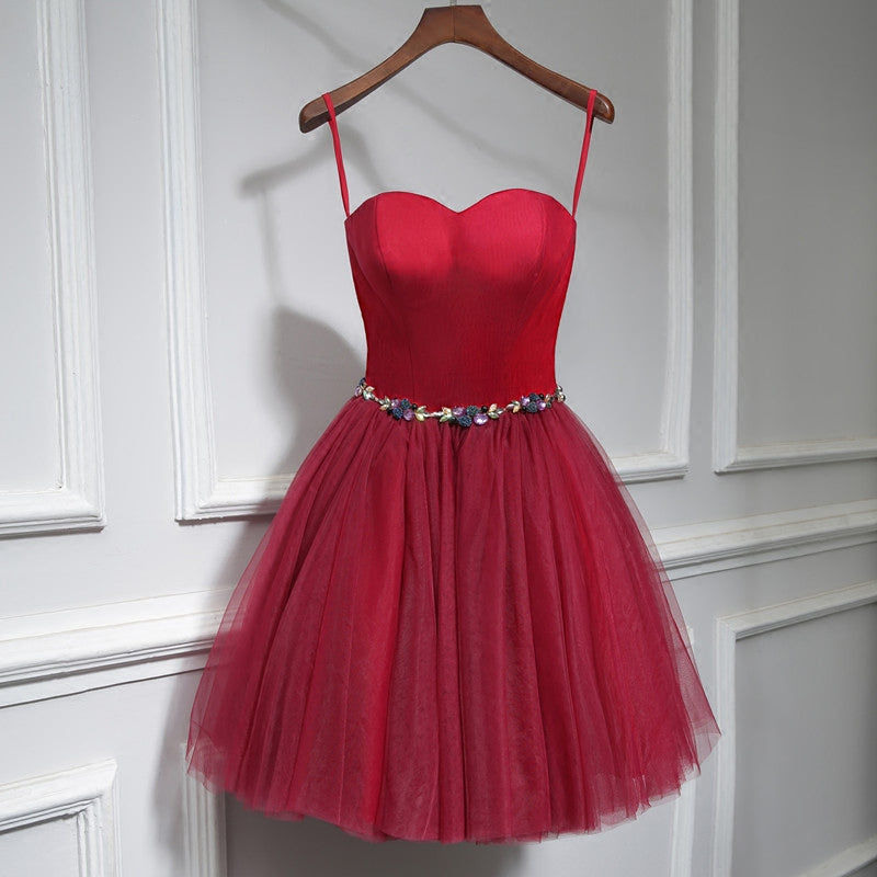 Cute burgundy neck short prom dress, homecoming dress  7782