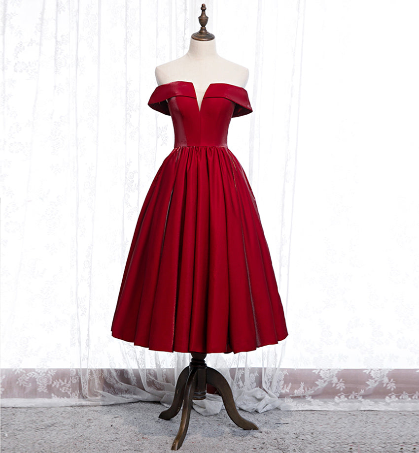 Burgundy satin short prom dress party dress  8395