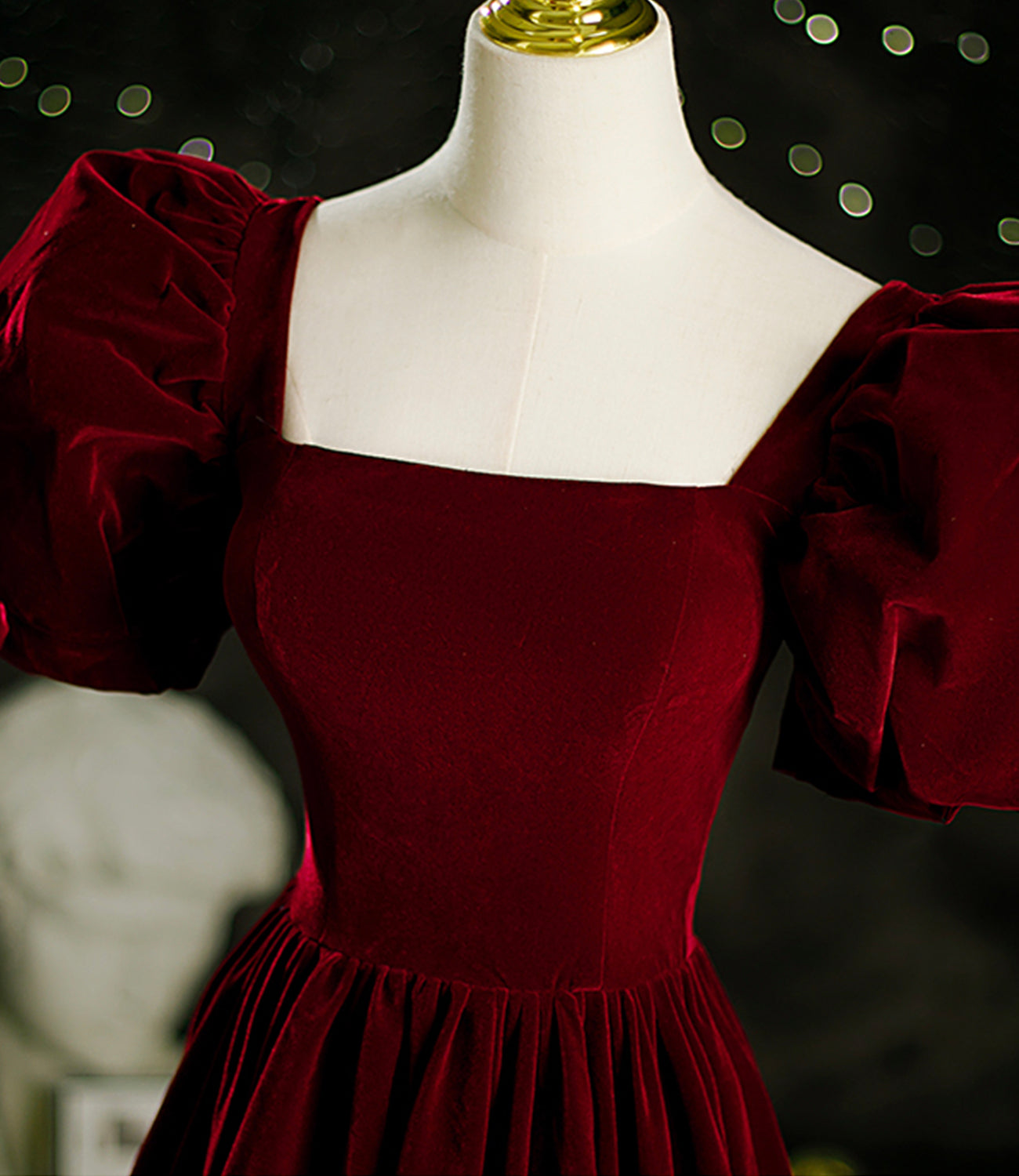 Burgundy velvet long A line prom dress evening dress  8804