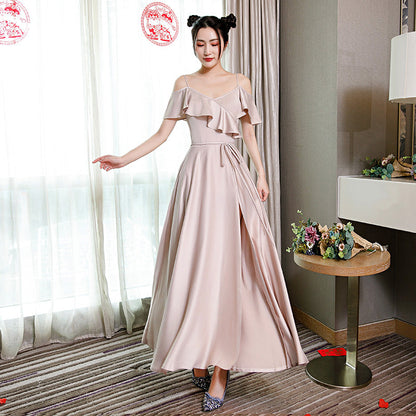 Light pink satin prom dress evening dress  8366