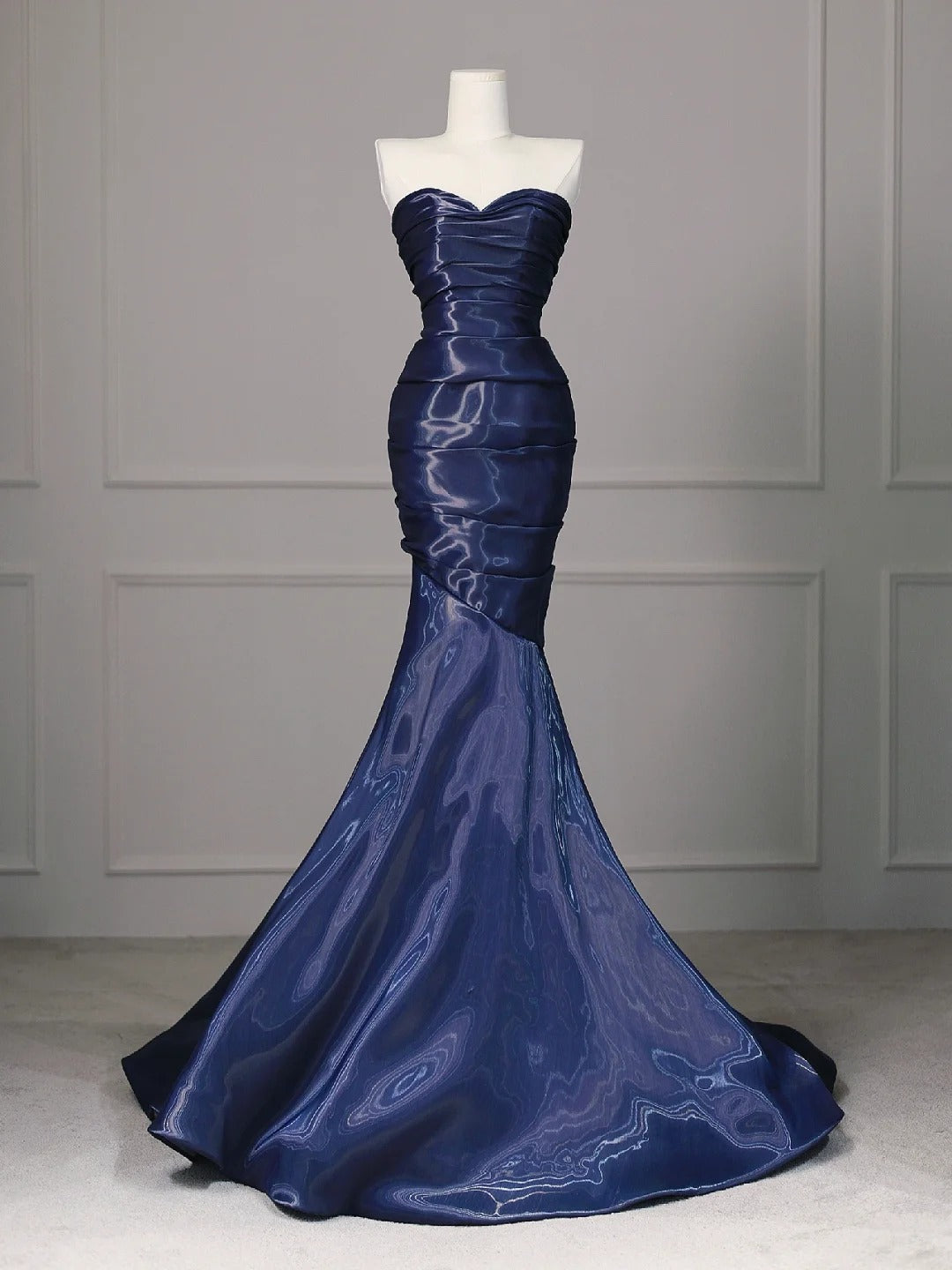 Blue Elegant Satin Long Mermaid Fit Floor Length Ball Gown Evening Dress gh4200