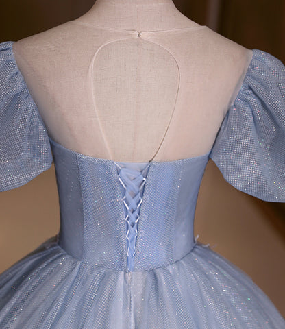 Blue shiny fashion elegant exquisite floral applique tulle lace long prom dress evening dress graduation dress 10259