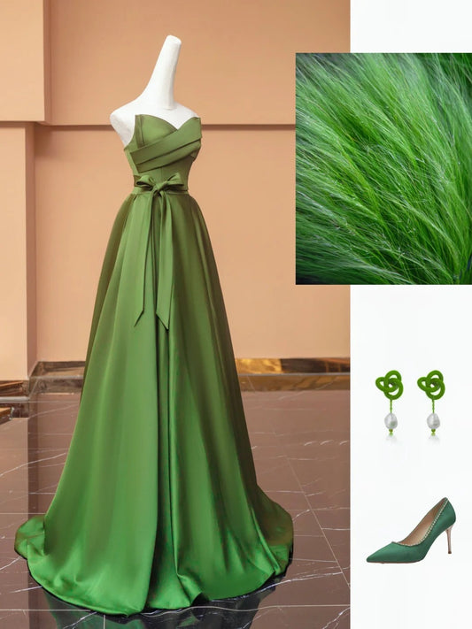 Green fashion elegant satin long prom dress evening dress party dress gh4866