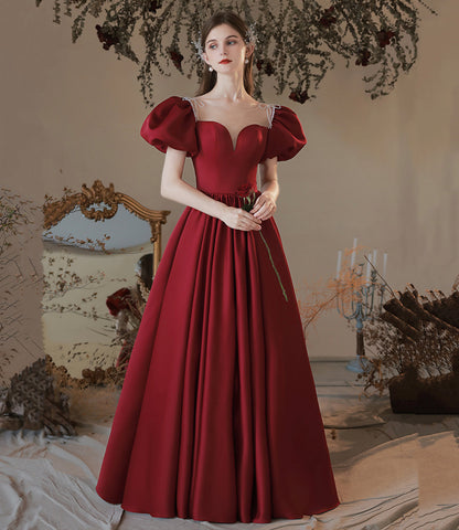 Burgundy satin long prom dress evening dress  10473
