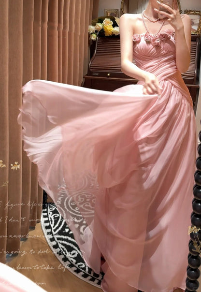 Pink Floral Elegant Long Tulle Prom Dress Evening Dress Party Dress Bridesmaid Dresses gh4461