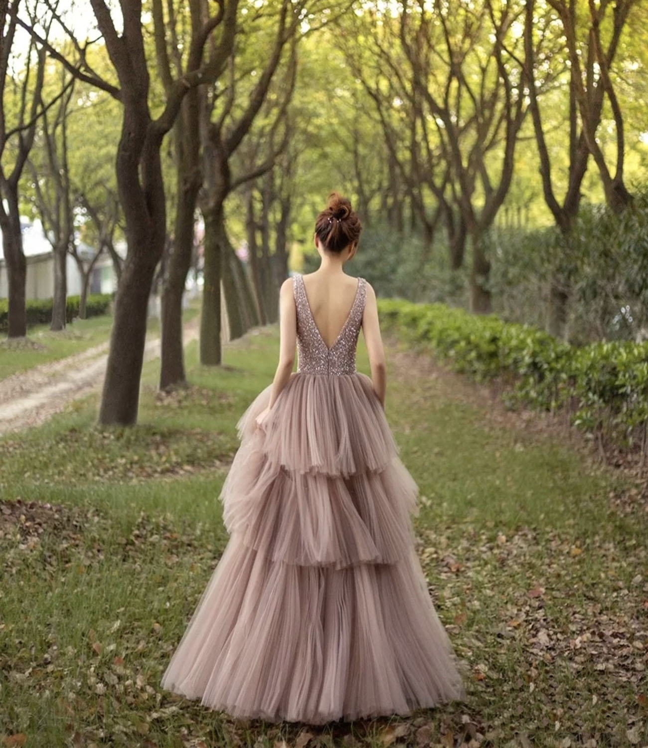 Stylish tulle beads long prom dress A line evening dress  10326