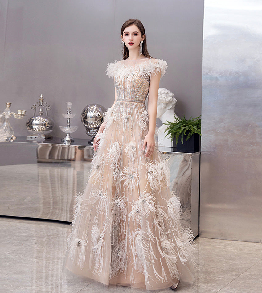 Unique tulle beads long prom dress evening dress  8524