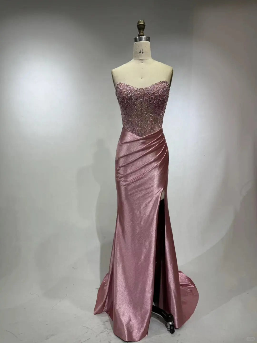 Pink Gorgeous Elegant Exquisite Beading Long Sequin Satin Slit Floor Length Ball Gown Evening Gown Party Dress gh4135