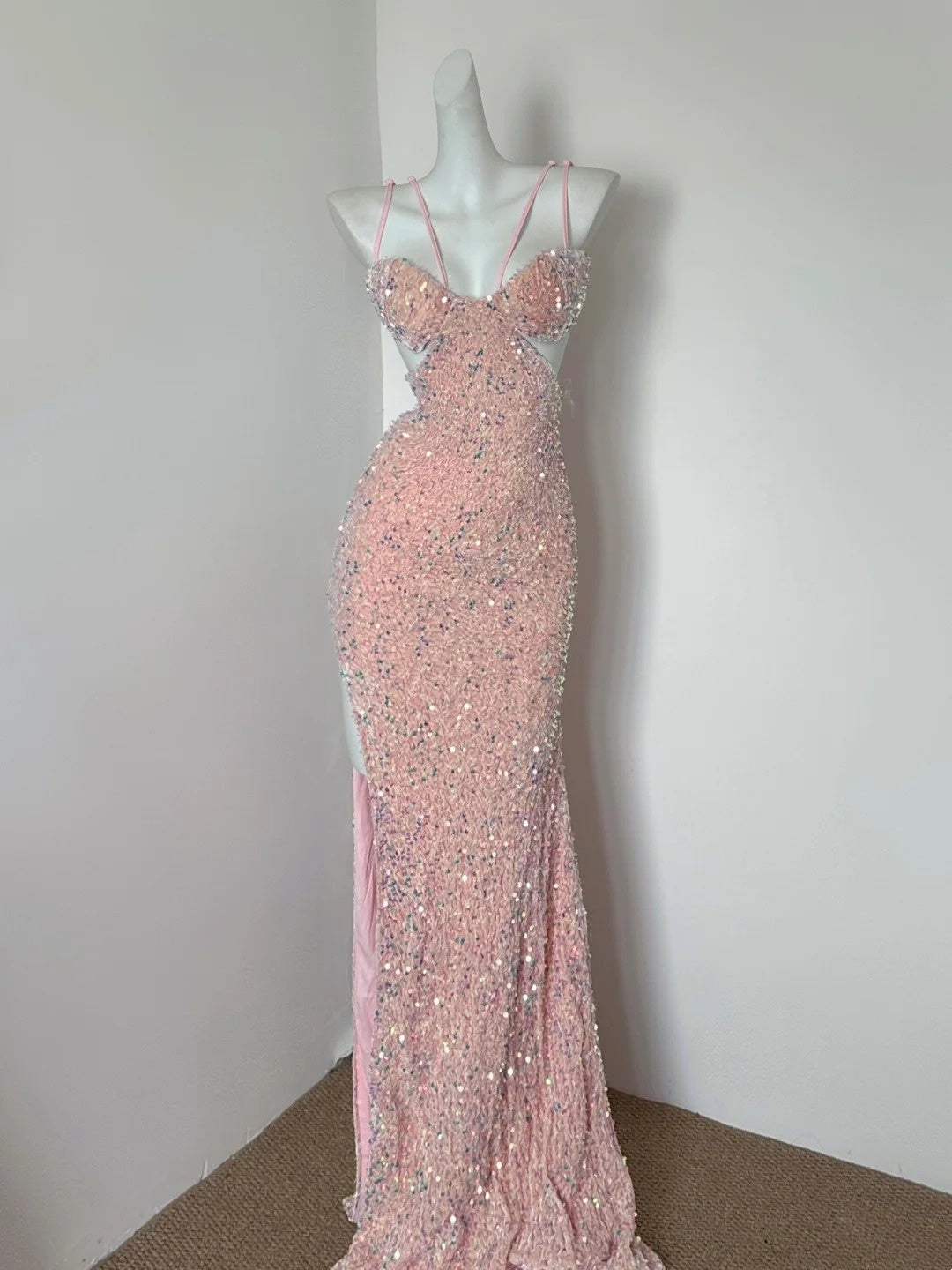 Pink Shiny Fashion Long Sequin Prom Dress Evening Dress Party Dress gh4839